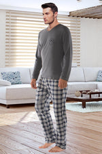 Casual Long-sleeved Men's Cotton Pajamas Suit - Vignette | MyaLova