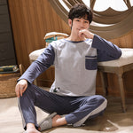 Men's Long Sleeve Comfortable Loose Pajama Set - Vignette | MyaLova