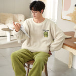 Coral Velvet Pajamas Men's Winter Thicken Thermal Pullover Round Neck Flannel Home Wear - Vignette | MyaLova