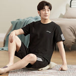 Men's Pajamas Short-sleeved Shorts Knitted Cotton Pullover - Vignette | MyaLova