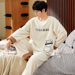 Coral Velvet Pajamas Men's Winter Thicken Thermal Pullover Round Neck Flannel Home Wear - Vignette | MyaLova
