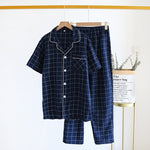 Single-line Plaid Pajamas Men's Short-sleeved Trousers Suit - Vignette | MyaLova