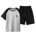 Men's Pajamas Short-sleeved Shorts Knitted Cotton Pullover - Vignette | MyaLova