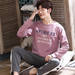 Casual Knitted Long-sleeved Round Neck Pajama Set - Vignette | MyaLova