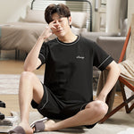 Men's Pajamas Short-sleeved Shorts Knitted Cotton Pullover - Vignette | MyaLova