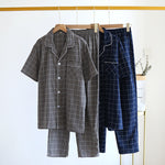Single-line Plaid Pajamas Men's Short-sleeved Trousers Suit - Vignette | MyaLova