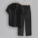 2025 Amazon Independent Site Cross-Border Foreign Trade Men's Striped Short-Sleeve Shirt With Buttoned Lapel And Drawstring Long Pants Set - Vignette | MyaLova