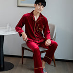 Couple Pajamas Women's Spring And Autumn Men's Long-sleeved Red Gold Velvet Home Wear - Vignette | MyaLova