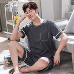 Men's Pajamas Short-sleeved Shorts Knitted Cotton Pullover - Vignette | MyaLova