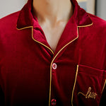 Couple Pajamas Women's Spring And Autumn Men's Long-sleeved Red Gold Velvet Home Wear - Vignette | MyaLova