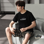 Men's Pajamas Short-sleeved Shorts Knitted Cotton Pullover - Vignette | MyaLova