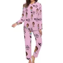 Ensemble pyjama adulte personnalisable rose – pyjama 2 pièces avec photo sur mesure - MyaLova