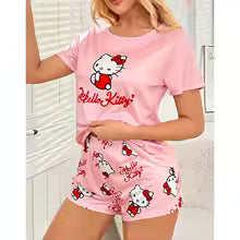 Pyjama ensemble 2 pièces Hello Kitty femme rose - haut manches courtes et short motif kawaii - MyaLova