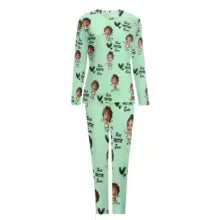 Ensemble pyjama adulte personnalisable vert menthe – pyjama 2 pièces avec photo sur mesure - MyaLova