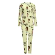 Ensemble pyjama adulte personnalisable jaune – pyjama 2 pièces avec photo sur mesure - MyaLova