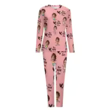 Ensemble pyjama adulte personnalisable rose – pyjama 2 pièces avec photo sur mesure - MyaLova
