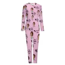 Ensemble pyjama adulte personnalisable rose – pyjama 2 pièces avec photo sur mesure - MyaLova