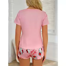 Pyjama ensemble 2 pièces Hello Kitty femme rose - haut manches courtes et short motif kawaii - MyaLova