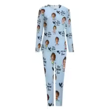 Ensemble pyjama adulte personnalisable bleu ciel – pyjama 2 pièces avec photo sur mesure - MyaLova