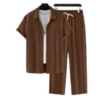 2025 Amazon Independent Site Cross-Border Foreign Trade Men's Striped Short-Sleeve Shirt With Buttoned Lapel And Drawstring Long Pants Set - Vignette | MyaLova