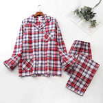 Long-sleeved Trousers And Brushed Plaid Pajama Set - Vignette | MyaLova