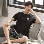 Men's Pajamas Short-sleeved Shorts Knitted Cotton Pullover - Vignette | MyaLova