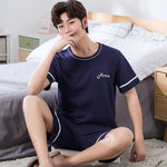 Men's Pajamas Short-sleeved Shorts Knitted Cotton Pullover - Vignette | MyaLova