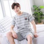 Men's Pajamas Short-sleeved Shorts Knitted Cotton Pullover - Vignette | MyaLova