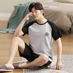 Men's Pajamas Short-sleeved Shorts Knitted Cotton Pullover - Vignette | MyaLova