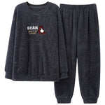 Coral Velvet Pajamas Men's Winter Thicken Thermal Pullover Round Neck Flannel Home Wear - Vignette | MyaLova