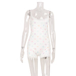 Strapless Low-cut Lace-edged Patchwork Printed One-piece Shorts - Vignette | MyaLova