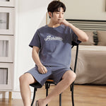 Men's Pajamas Short-sleeved Shorts Knitted Cotton Pullover - Vignette | MyaLova