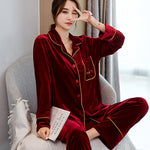 Couple Pajamas Women's Spring And Autumn Men's Long-sleeved Red Gold Velvet Home Wear - Vignette | MyaLova