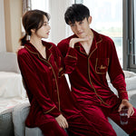 Couple Pajamas Women's Spring And Autumn Men's Long-sleeved Red Gold Velvet Home Wear - Vignette | MyaLova