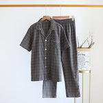 Single-line Plaid Pajamas Men's Short-sleeved Trousers Suit - Vignette | MyaLova