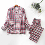 Long-sleeved Trousers And Brushed Plaid Pajama Set - Vignette | MyaLova